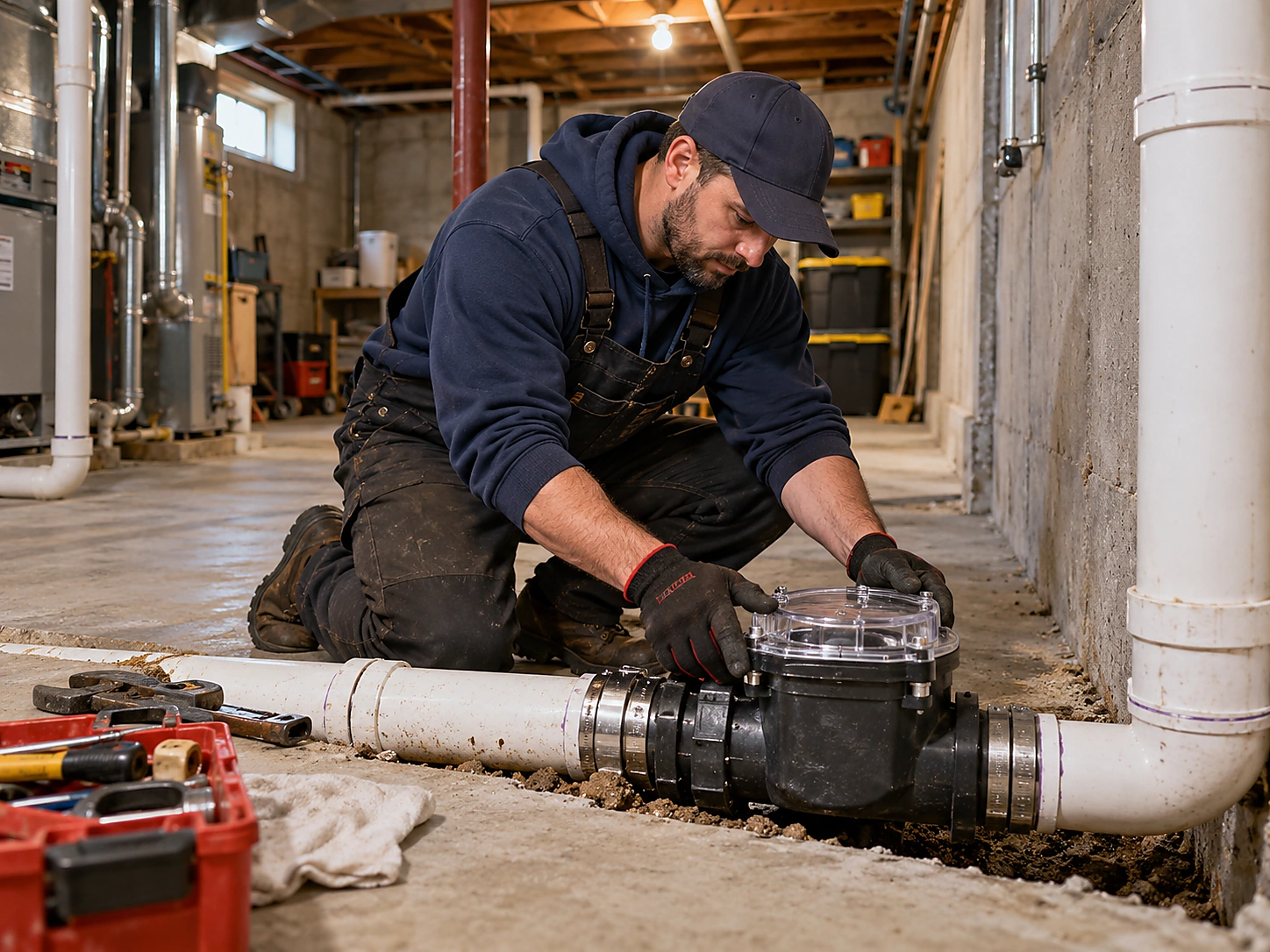 Plumber beside a service van for plumbing service in Downtown / Village Center, NJ