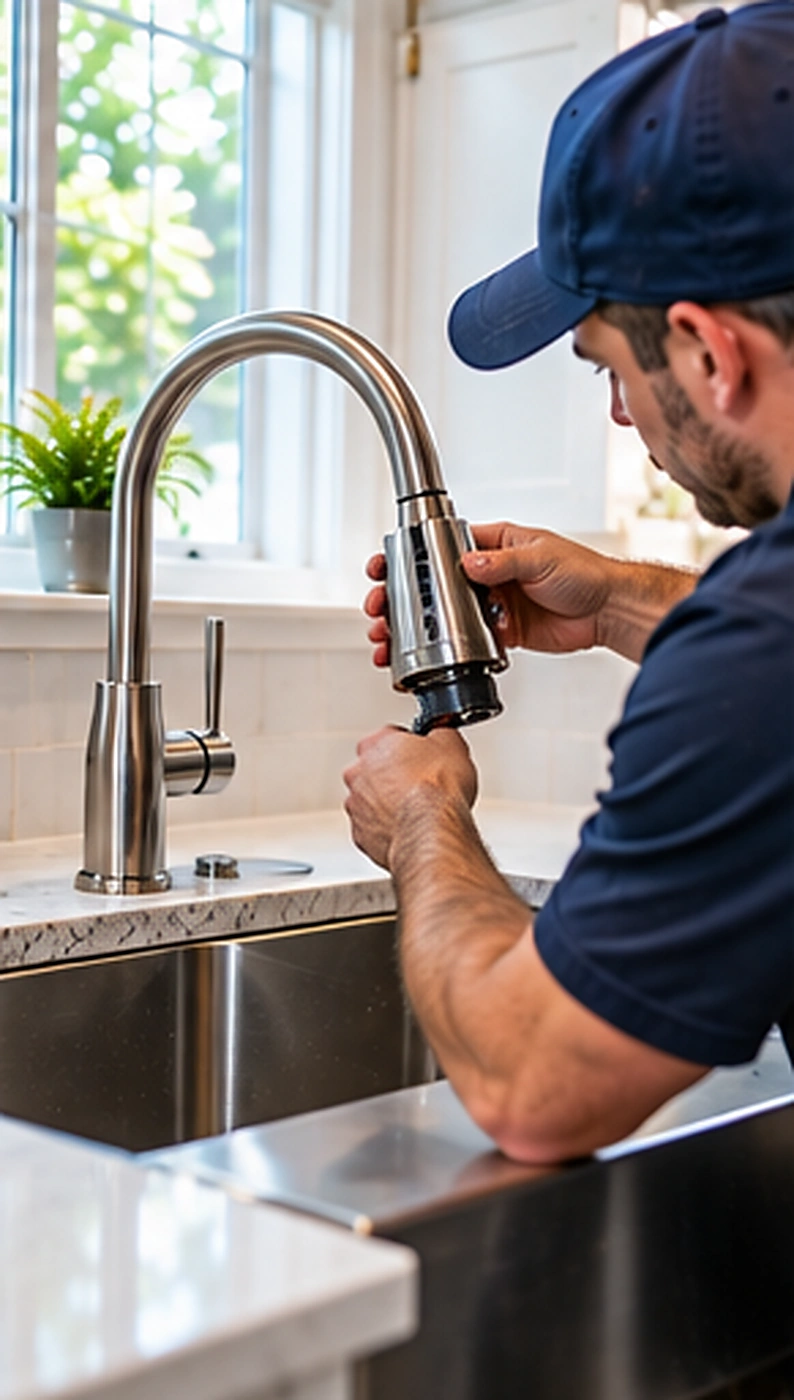 Water flowing from a residential faucet during faucet & fixture installation service in Ridgewood, NJ