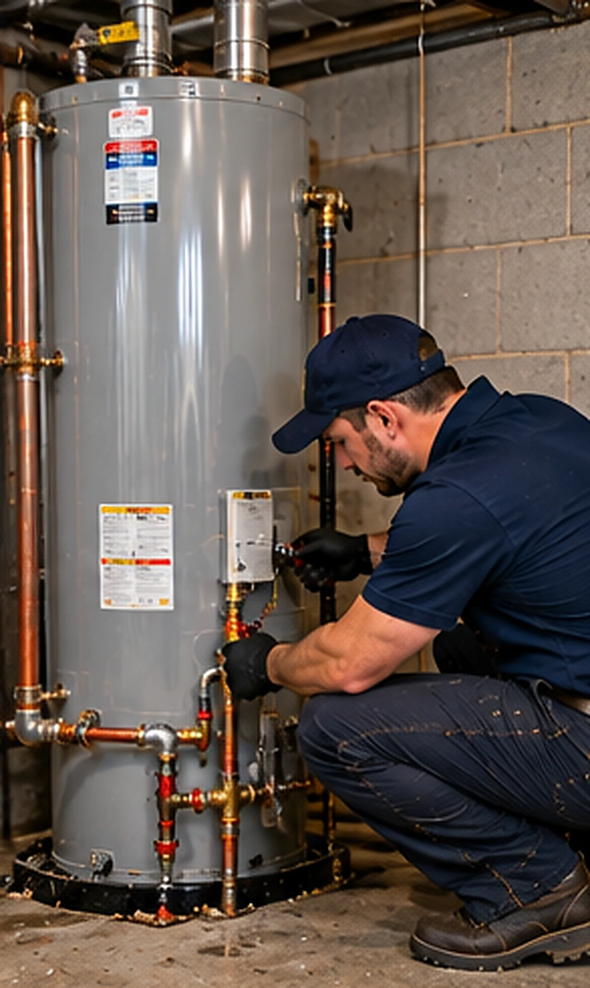 Plumber repairing pipes beneath a sink during garbage disposal repair & installation service in Ridgewood, NJ