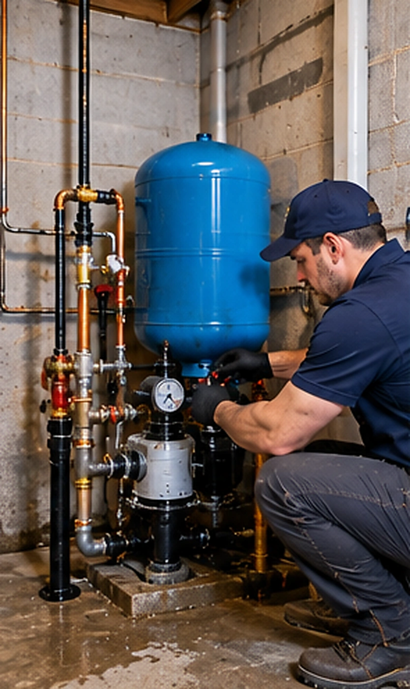 Plumber repairing a toilet during slab leak detection service in Ridgewood, NJ