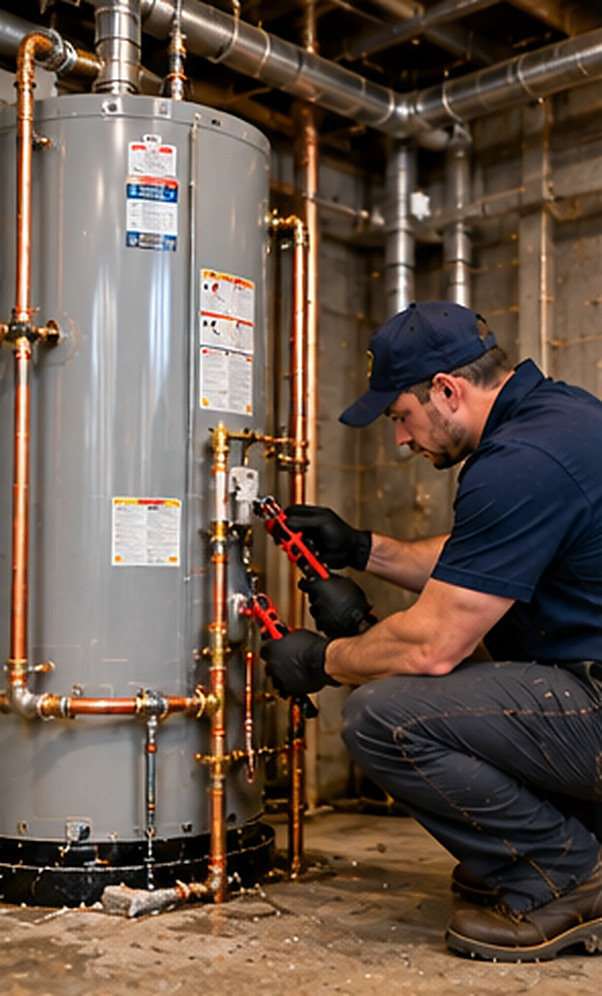 Plumber repairing household piping during whole house water filtration service in Ridgewood, NJ